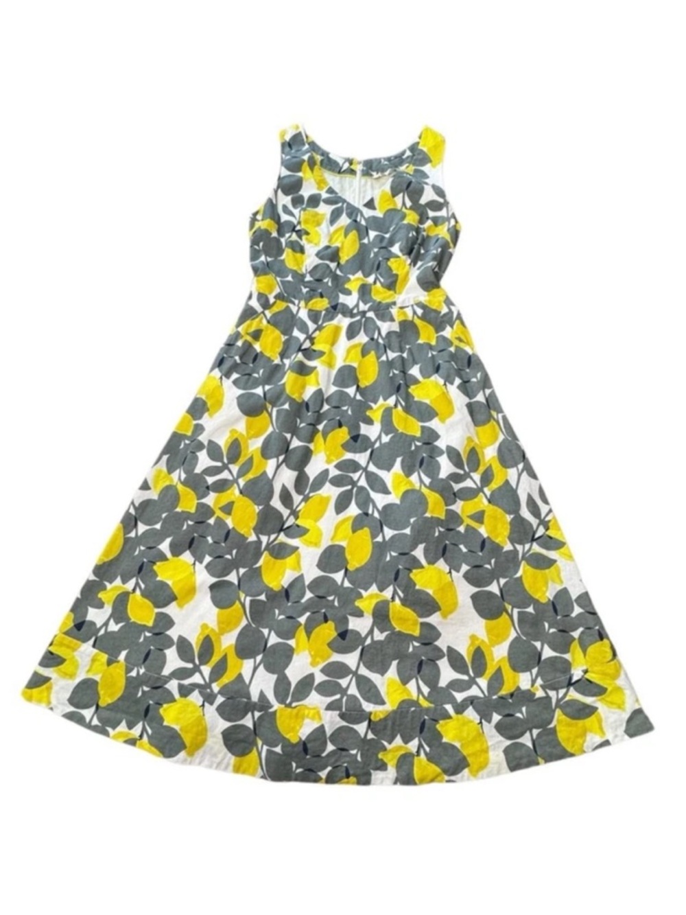 Boden Grey / Yellow Lemons Jade Fit & Flare Size 10 Sleeveless Linen Blend Dress